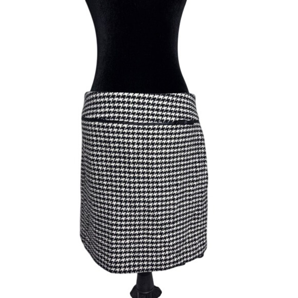 Apostrophe Houndstooth Skirt Women 10 Black White Excellent Wool Blend Mini Bow